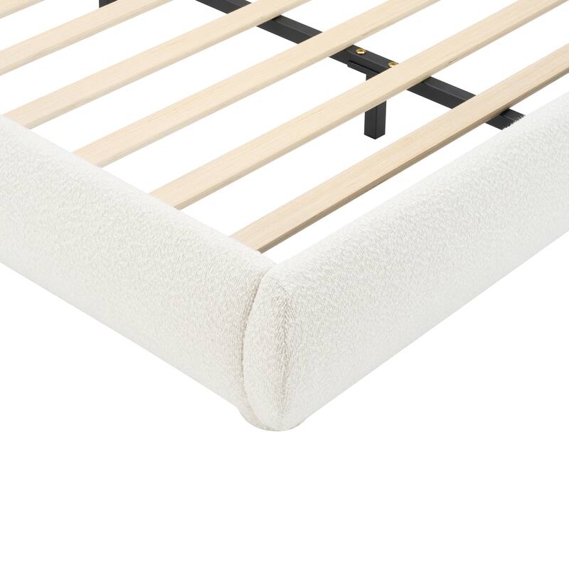 Boucle Bed Frame, Upholstered Cloud Platform Bed with Headboard, Anti-Collision Soft Rounded Corners, No Box Spring Required