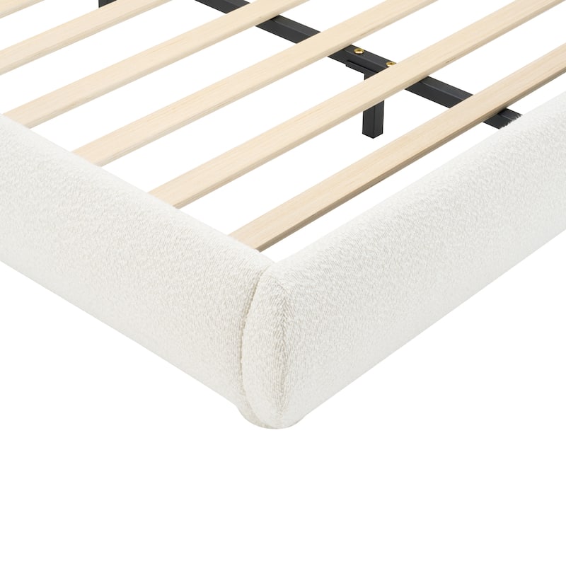 Christopher Knight Home - Dreamy Simple Modern Cream Boucle Upholstered King Bed with Curved Headboard