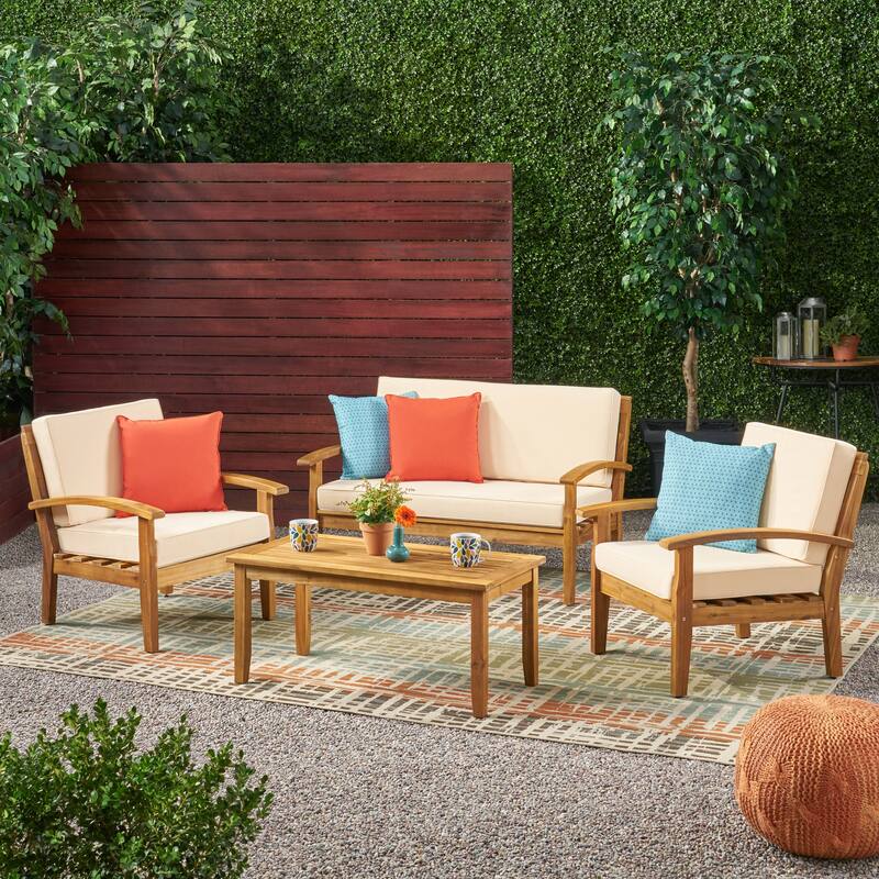 Peyton 4-piece Outdoor Wooden Chat Set by Christopher Knight Home - Beige
