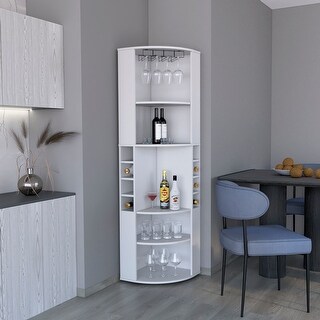 71" Corner Bar Cabinet with Shelves & Bottle Storage, Black