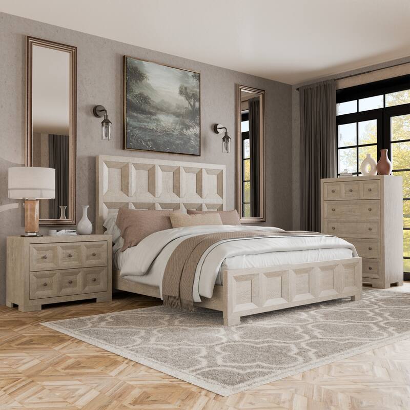 Furniture of America Durem Modern Classic 3-Piece Wood Panel Bedroom Set - Tawny - Queen