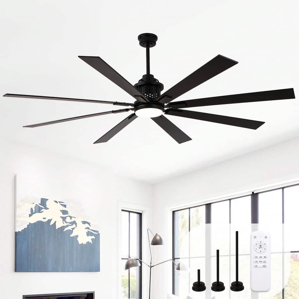 Cusp Barn 72 Inch Indoor/Outdoor Black Modern Large Ceiling Fan with Lights and Remote, Reversible Quiet DC Motor Ceiling Fan