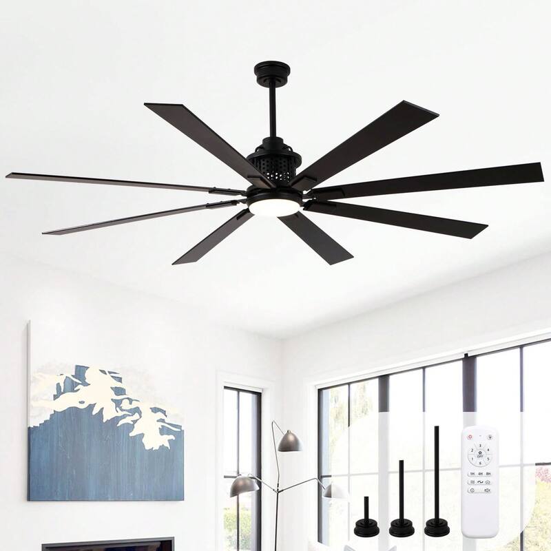 Cusp Barn 72 Inch Indoor/Outdoor Black Modern Large Ceiling Fan with Lights and Remote, Reversible Quiet DC Motor Ceiling Fan - Black
