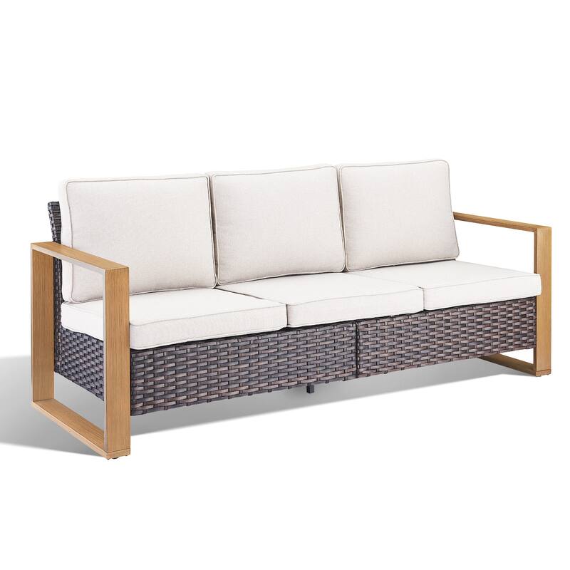 Gymojoy Patio Couch PE Wicker 3-Seat Sofa - Brown