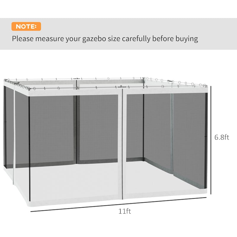 10x12 Foot Replacement Mesh Sidewall for Gazebos and Canopy Tents with Zippers, White