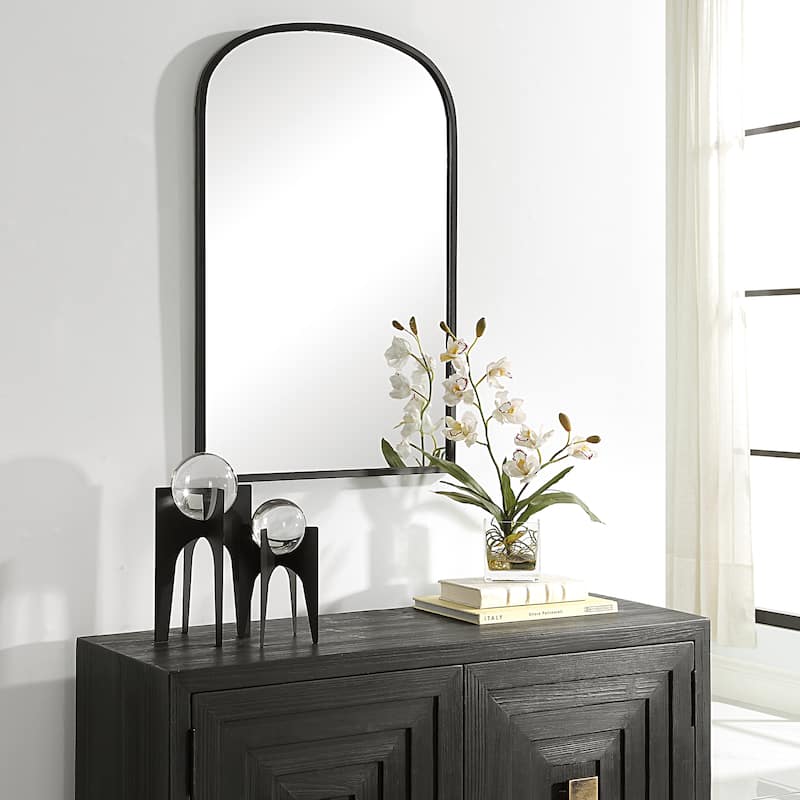 Copper Grove Satin Black Wall Mirror with Subtle Arch