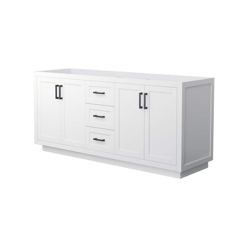 Wyndham Collection Miranda 71" Double Free Standing Vanity Cabinet - White / Matte Black Hardware