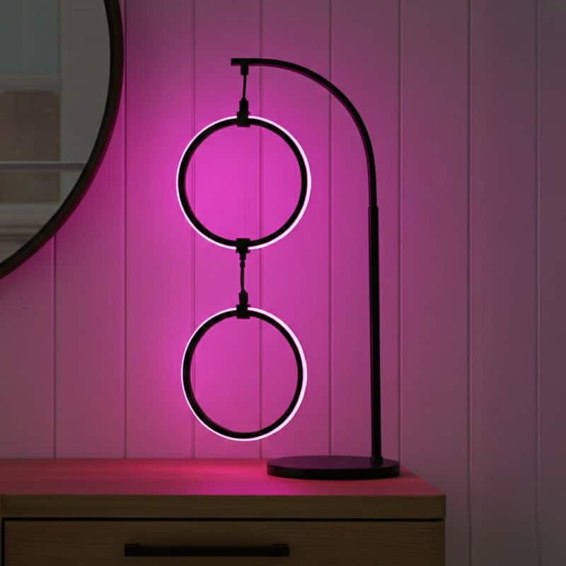 Brightech Nova 24 in. Antique Brass Modern & Contemporary Integrated LED Arc Table Lamp with Built-In 3-Way Dimmer