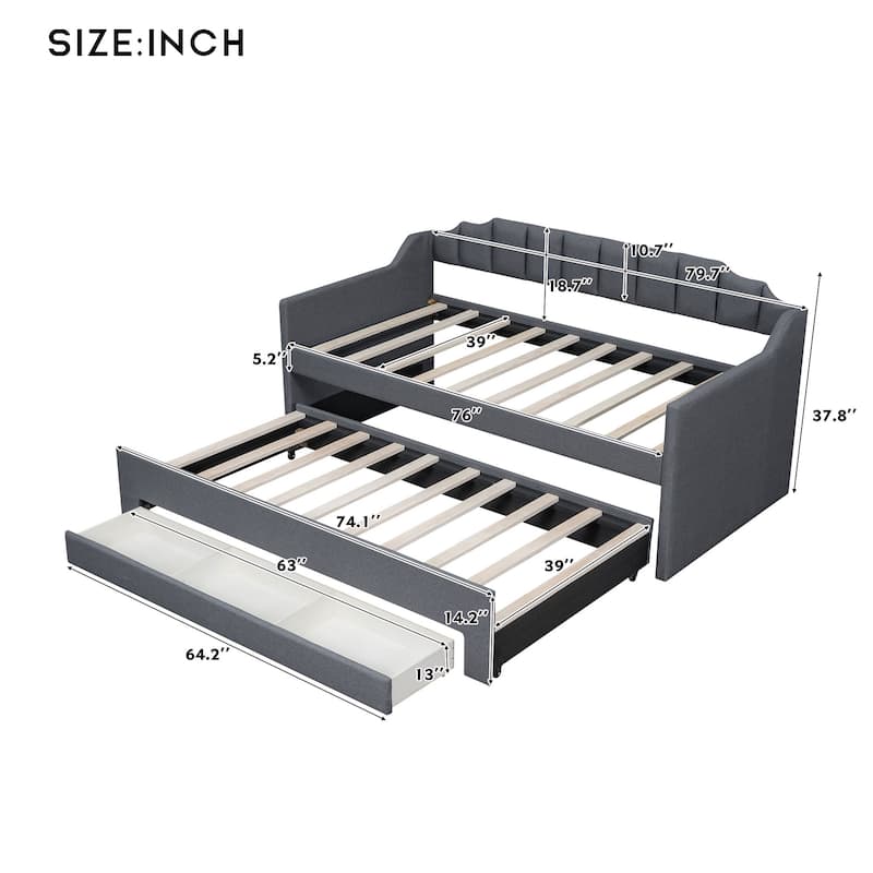 Upholstered Daybed with Trundle and 3 Drawers