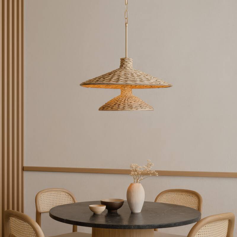 Varaluz Hilton Head 9-Light 2-Tier Pendant - French Gold/Natural Seagrass