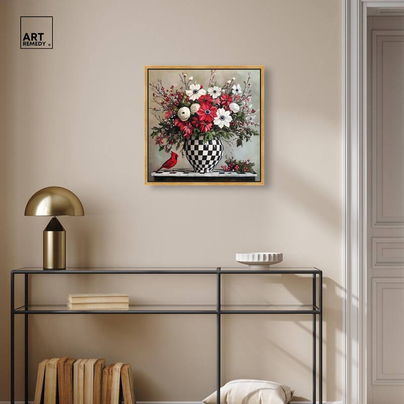 Checkerboard Vase Blooms I Canvas by Art Remedy