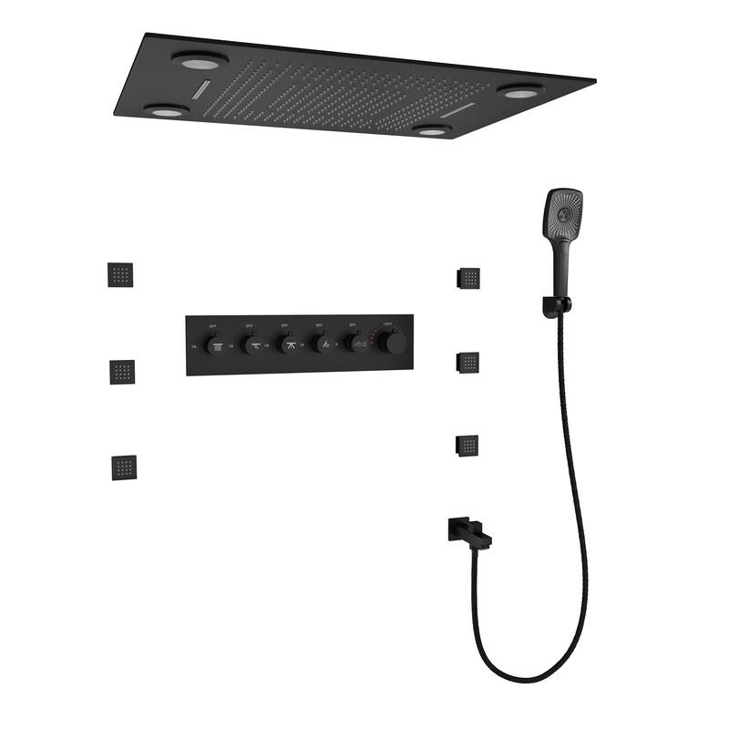 LED Shower System with 7-Spray Fixed & Handheld Dual Heads, 2.5 GPM, 6 Body Jets, 64-Color Lighting