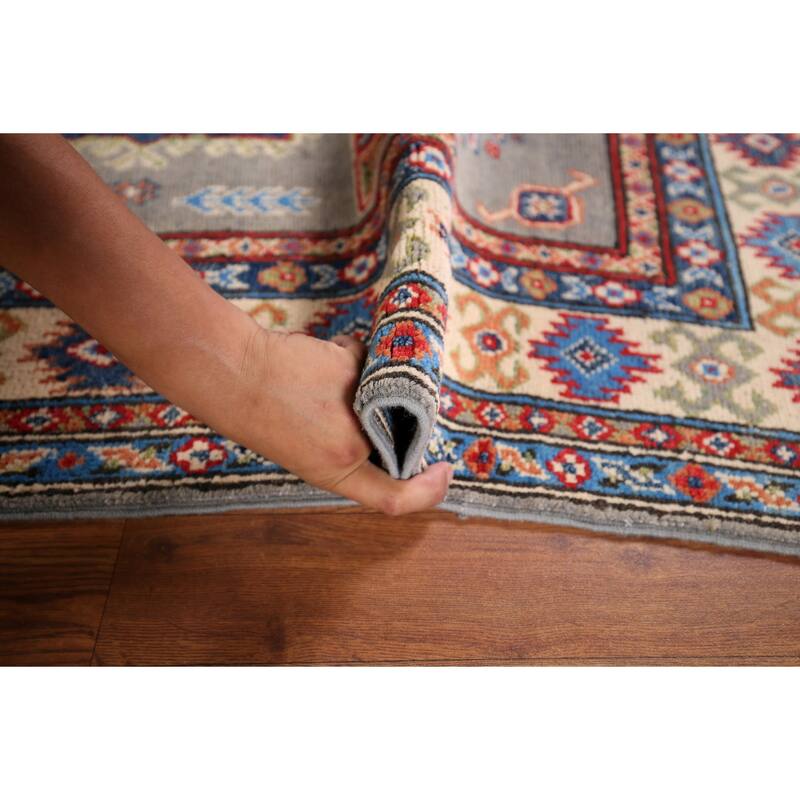 Geometric Kazak Accent Rug Hand-Knotted Traditional Wool Carpet - 3'2" x 5'0"
