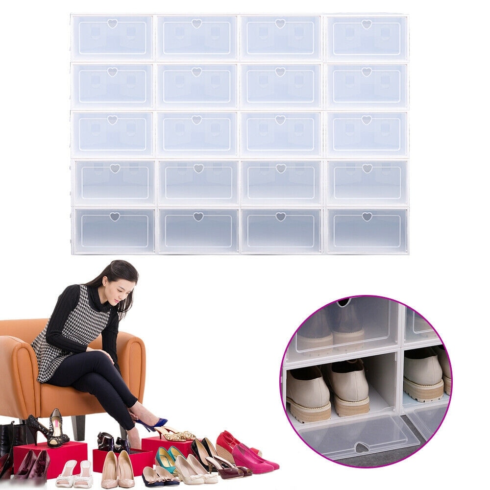 3x DynaSun PP435 Heavy Duty Clear Plastic Shoe Storage Box Stackable Foldable Holder Container Organizer for men and ladies 