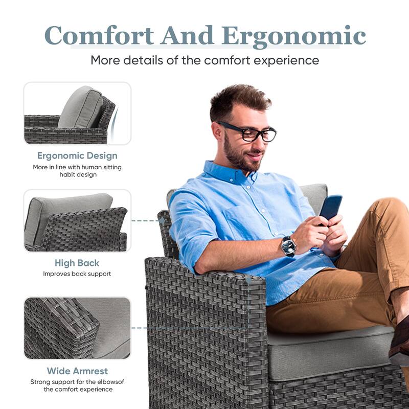 Propane Fire Pit Table with Outdoor Sofa Chair Table Set- Grey cushion