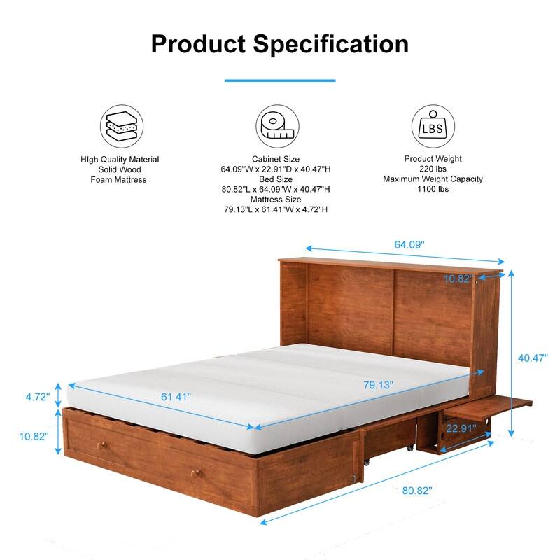 Mixoy Murphy Bed,Cabinet Chest Bed with Charging Station&Storage