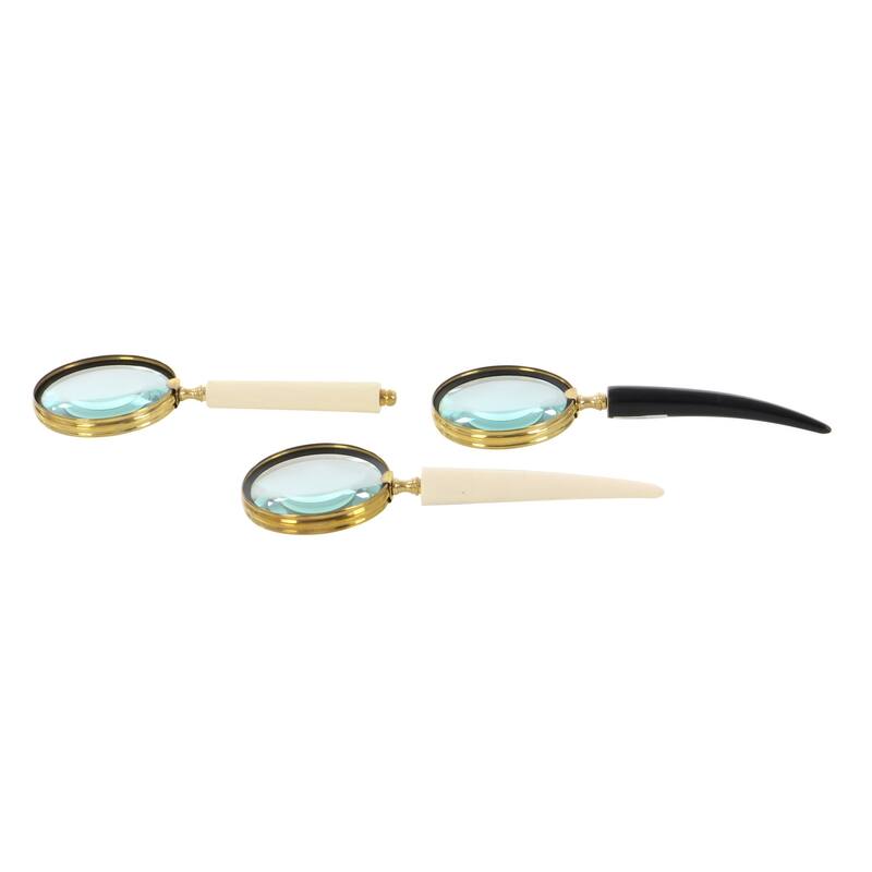 Metal Magnifying Glass with Bone Handles - Set of 3 Black - CosmoLiving by Cosmopolitan - 11"W x 4"L x 4"H