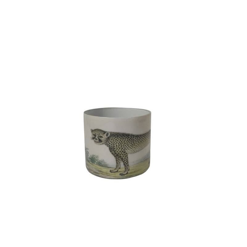 Med Glass Leopard Print Votive Holder H 3.9" & Dia 4.7"