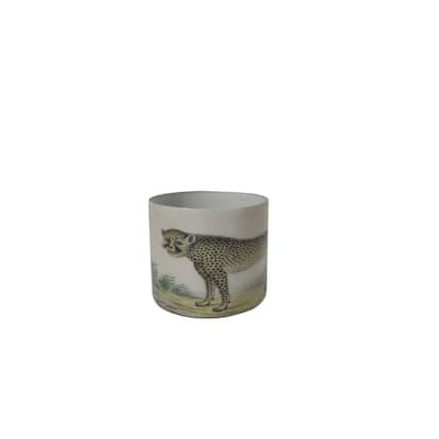 Med Glass Leopard Print Votive Holder H 3.9" & Dia 4.7"