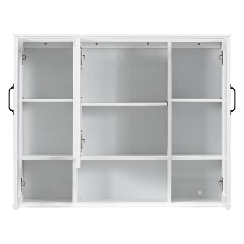 Roomfitters 36" Bathroom Medicine Cabinet, Textured Wall Mounted Mirror Cabinet with 3 Doors & Open Shelf