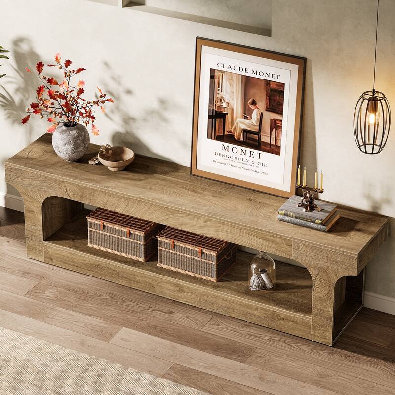 63 Inch Long TV Stand for 55/60/65/75-Inch TVs, 2-tier TV Console - 13.77" D x 63" W x 20.47" H