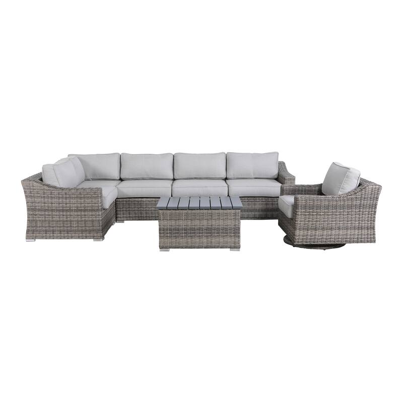 Swivel Rocker Grey 7 Piece Sectional Seating Group With Cushion