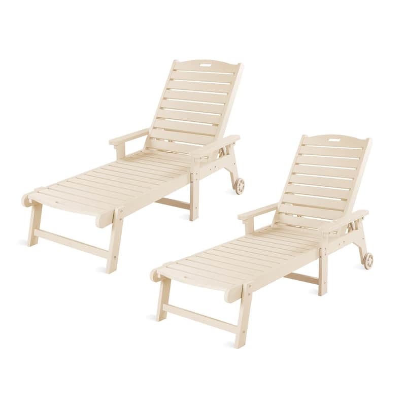 Patio Adjustable Wheeled Chaise Lounge Chairs with Arms for Deck, Backyard, or poolside (Set of 2) - 78.9"L x 24"W x 39.7"H