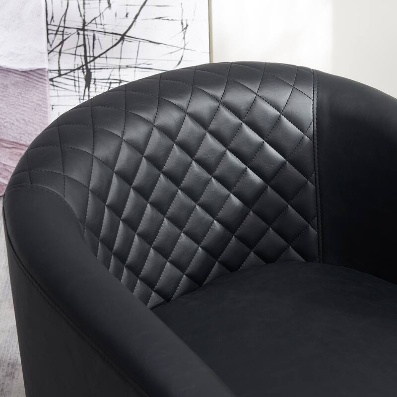 KINWELL 29" Wide Tufted PU Leather Swivel Barrel Chair (Set of 2)