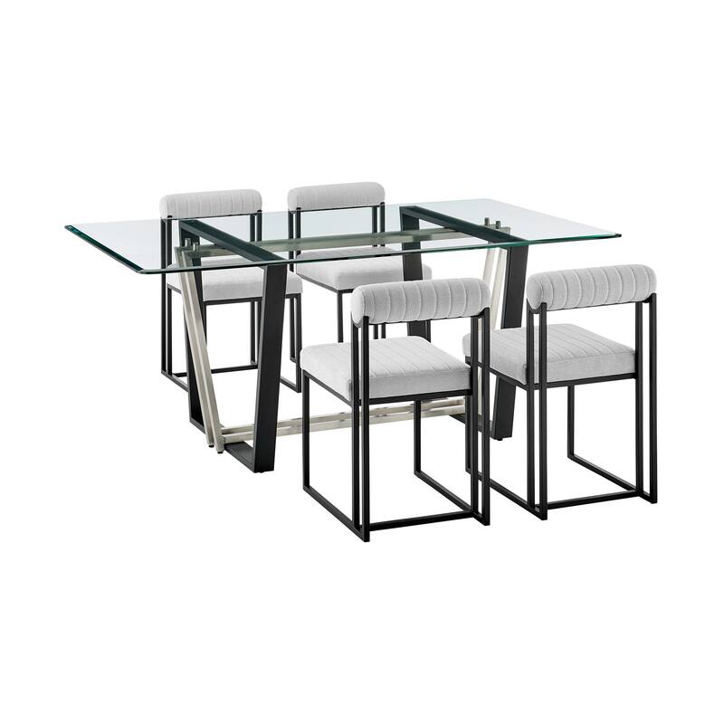 Kai Anastasia 5 Piece Rectangular Glass Dining Table Set with Metal Frame and Upholstered Chairs