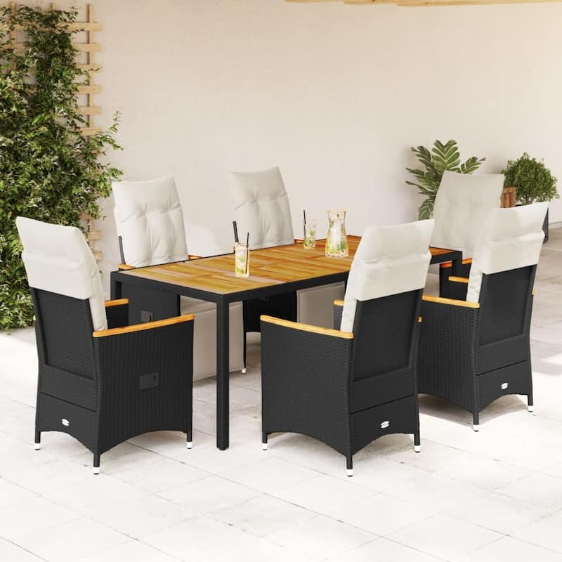 vidaXL Patio Bistro Set with Cushions Outdoor Garden Furniture Poly Rattan - 31.5 x 74.8 x 29.5 - Black