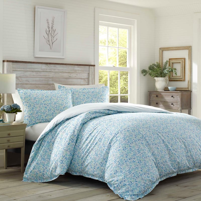 Laura Ashley Jaynie Blue Cotton Duvet Cover Set