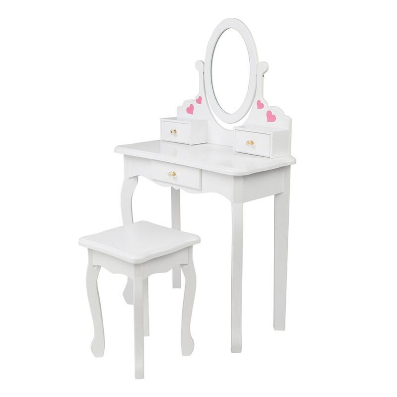 Three Drawers Kids Dressing Table with Chair White Love Style