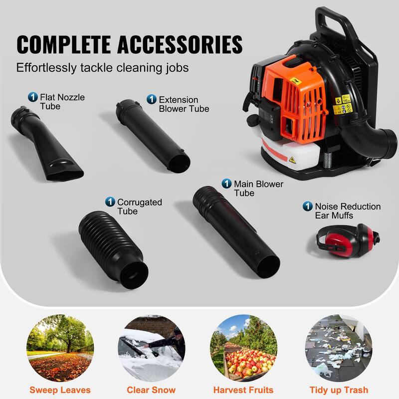 Orange Backpack Leaf Blower with Fuel Tank and Adjustable Padded Shoulder Straps