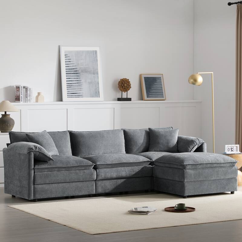 Chenille Modular Cloud Couch Oversized Sectional Sofa with Ottoman