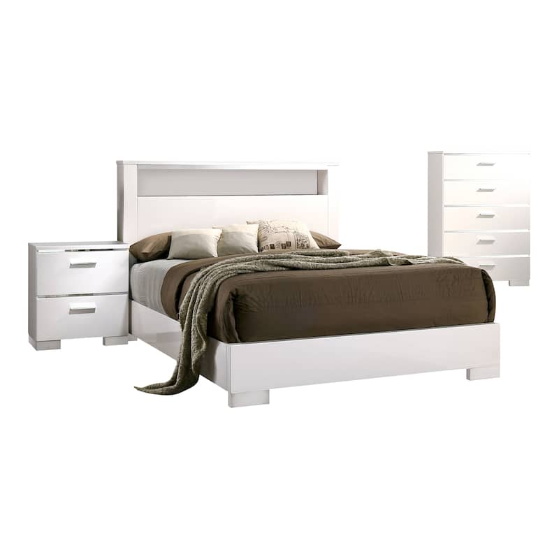 Champs Contemporary Queen Solid Wood 3-Piece Storage Panel Bed Set with USB Port by Furniture of America