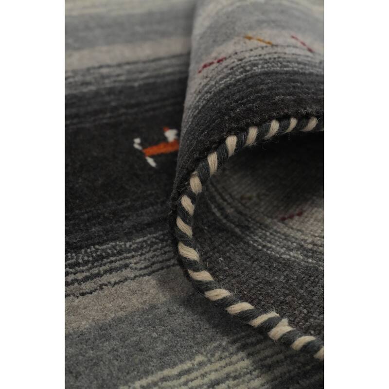 Hand Knotted Oriental 100% Wool Carpet Tribal Animal Pictorial Greys & Charcoal Gabbeh Area Rug - 4' 8'' X 3' 0''