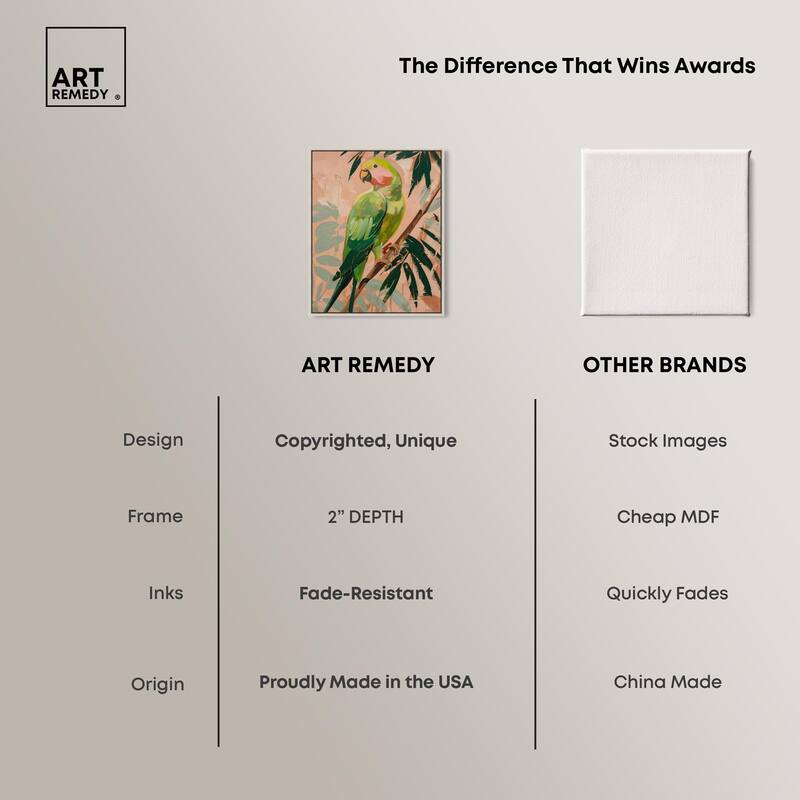 Coral and Green Parrot II Canvas by Art Remedy