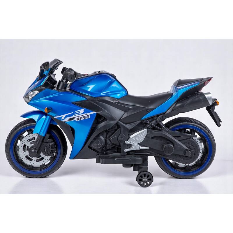 12V Kids Electric Ride-On Motorcycle with Manual Throttle, LED Wheel Lights, Bluetooth Music,Training Wheels - Ride-On car - blue+black