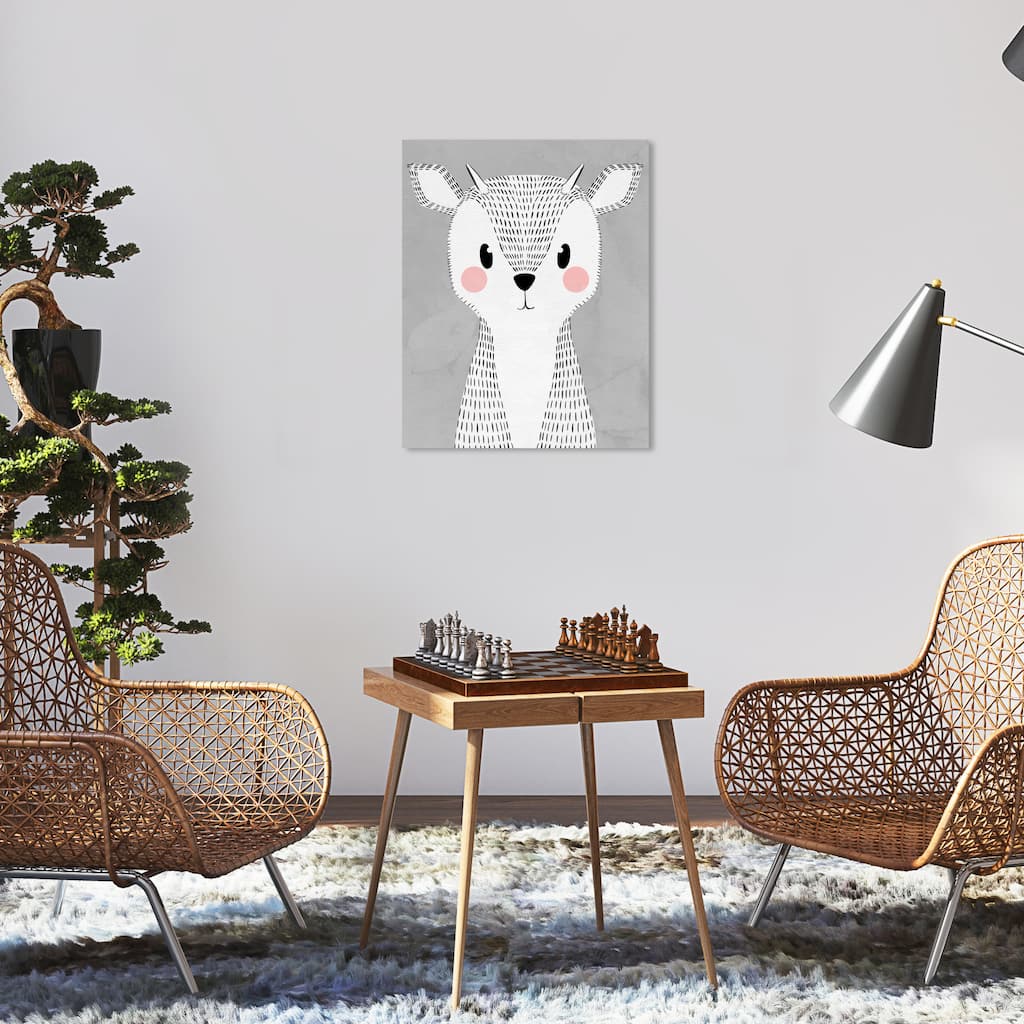 Wynwood Studio Canvas Animals Crosshatch Deer White and Modern & Contemporary Wall Art Canvas Print