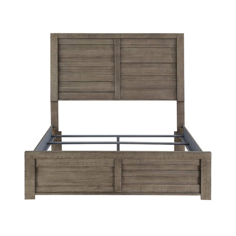 Full Size Wood Panel Bed with Planked Headboard and Rustic Style
