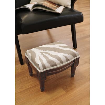 Taupe Zebra Print Footstool with wood stained finish