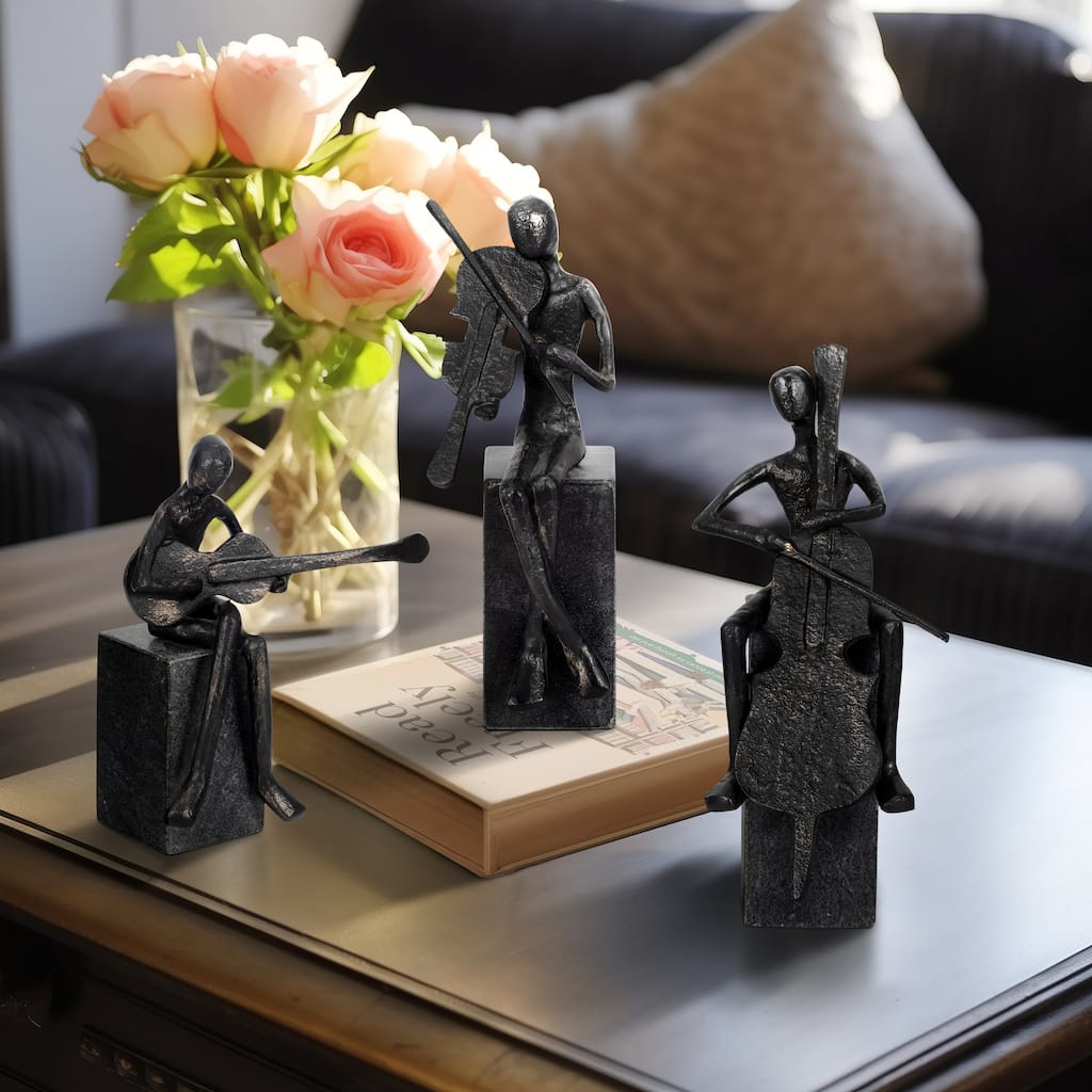 Sagebrook Home 9/10/11" Aston Musicians, Black, Elegant Sculptures, Black, Set of 3 - 5" x 6" x 11"