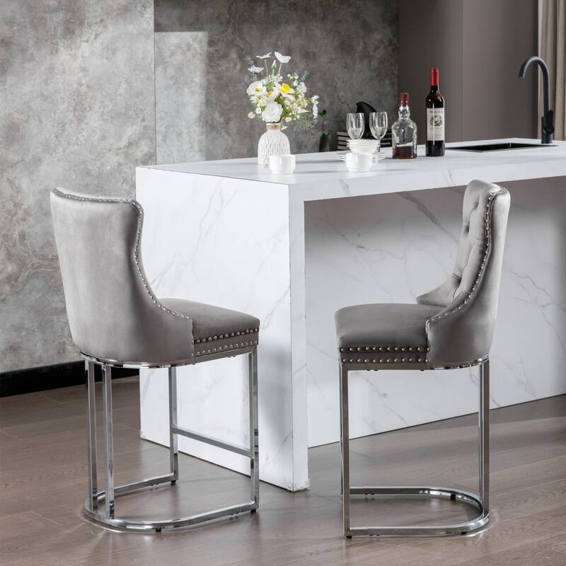 26" Counter Height Bar Stools Dining Chair with Sturdy Chromed Metal Base Legs Set of 2 - 20.30"L * 18.50"W * 39.40"H