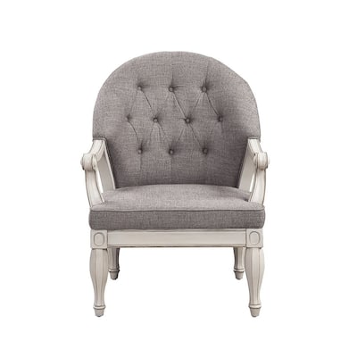 Fabric Upholstered Accent Chair in Gray and Antique White