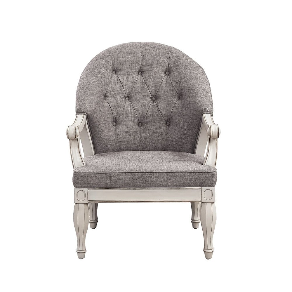 Fabric Upholstered Accent Chair in Gray and Antique White