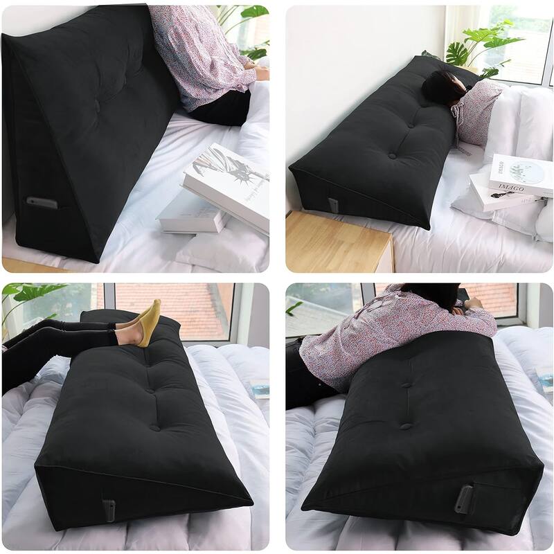 Velvet Headboard Reading Wedge Pillow for Bed Rest Sit Up Back Support