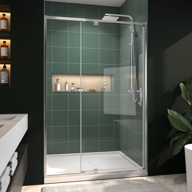 48" Wx71" H Frameless Pivot Shower Door with Clear Tempered Glass, Adjustable Width