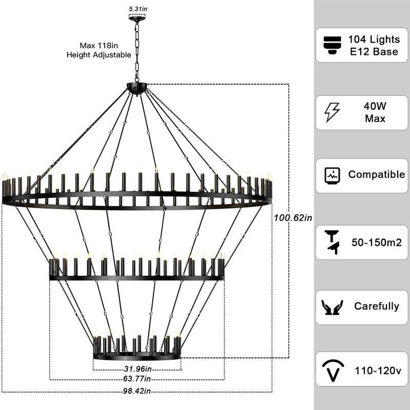 Large Black Wagon Wheel Chandelier Farmhouse Pendant Light Fixture