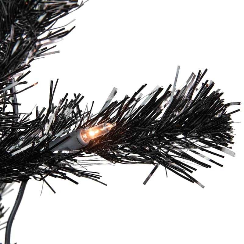 4' Pre-Lit Black Artificial Tinsel Christmas Tree, Clear Lights - 4 Foot