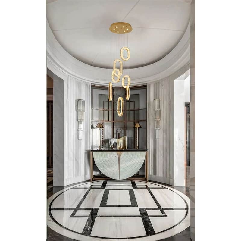 13-Light Gold LED Chandelier With Clear Crystal Pendants